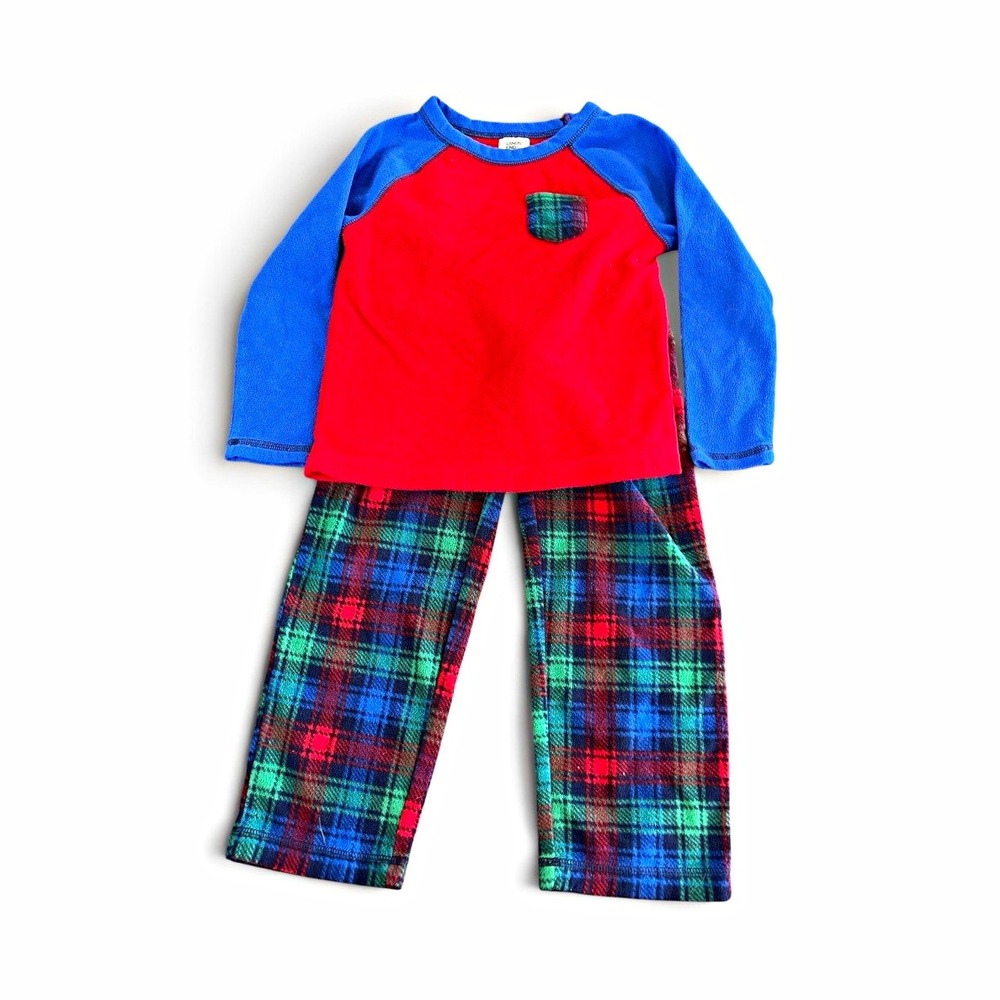 Land’s End Kids Holiday Plaid 2-Piece Pajama Set Red/Blue Long Sleeve Pullover